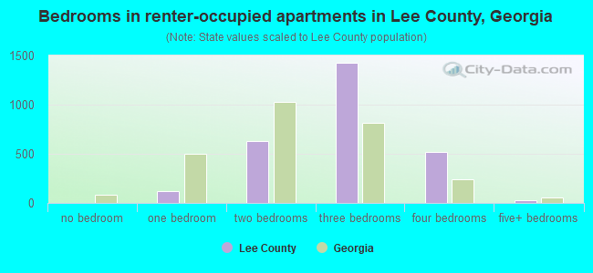 Bedrooms in renter-occupied apartments in Lee County, Georgia