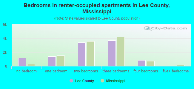 Bedrooms in renter-occupied apartments in Lee County, Mississippi