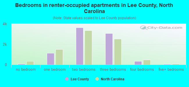 Bedrooms in renter-occupied apartments in Lee County, North Carolina