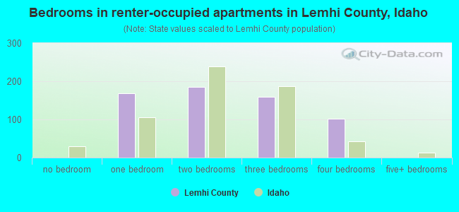 Bedrooms in renter-occupied apartments in Lemhi County, Idaho