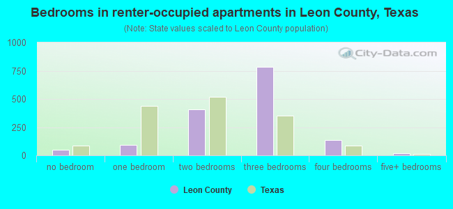 Bedrooms in renter-occupied apartments in Leon County, Texas