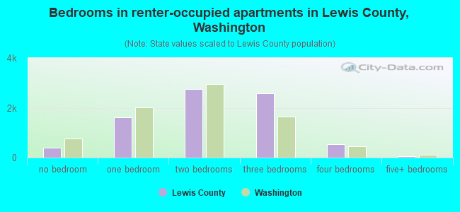 Bedrooms in renter-occupied apartments in Lewis County, Washington
