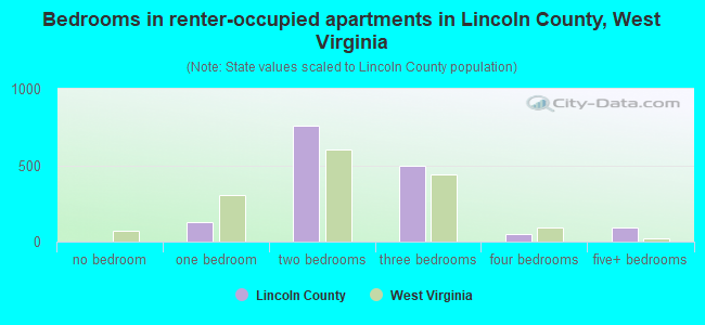 Bedrooms in renter-occupied apartments in Lincoln County, West Virginia