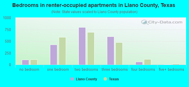 Bedrooms in renter-occupied apartments in Llano County, Texas