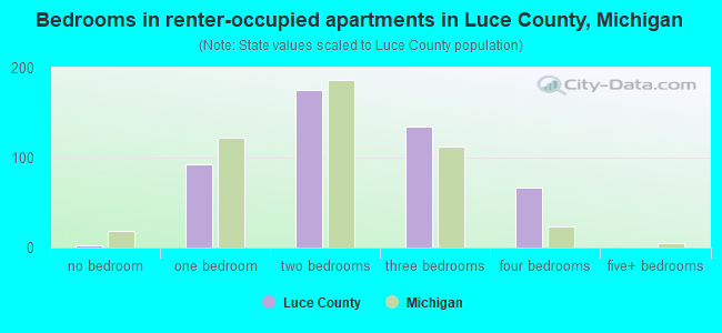 Bedrooms in renter-occupied apartments in Luce County, Michigan