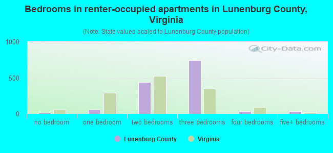 Bedrooms in renter-occupied apartments in Lunenburg County, Virginia