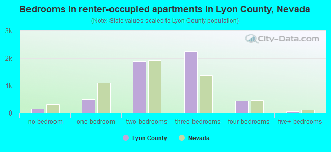 Bedrooms in renter-occupied apartments in Lyon County, Nevada
