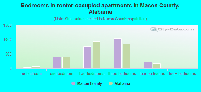 Bedrooms in renter-occupied apartments in Macon County, Alabama
