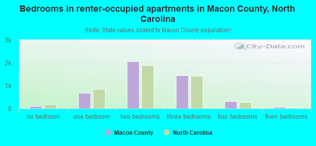 Bedrooms in renter-occupied apartments in Macon County, North Carolina