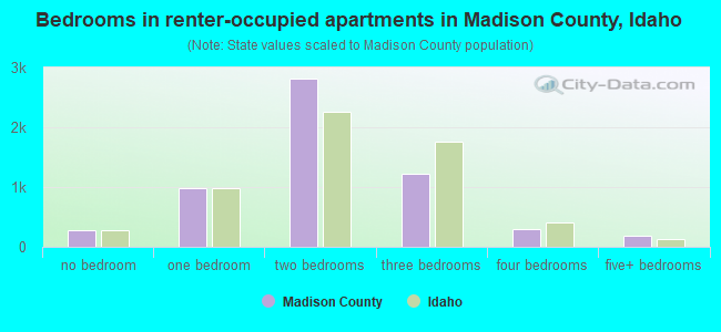 Bedrooms in renter-occupied apartments in Madison County, Idaho