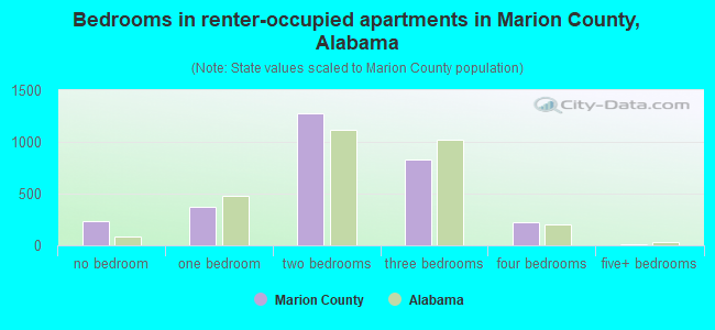 Bedrooms in renter-occupied apartments in Marion County, Alabama