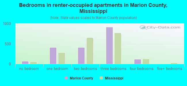 Bedrooms in renter-occupied apartments in Marion County, Mississippi