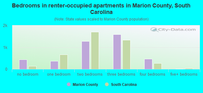 Bedrooms in renter-occupied apartments in Marion County, South Carolina