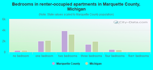 Bedrooms in renter-occupied apartments in Marquette County, Michigan