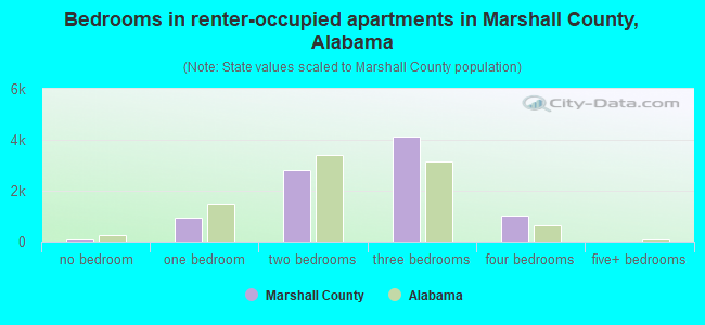 Bedrooms in renter-occupied apartments in Marshall County, Alabama