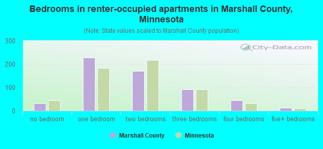 Bedrooms in renter-occupied apartments in Marshall County, Minnesota