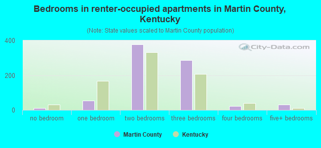 Bedrooms in renter-occupied apartments in Martin County, Kentucky