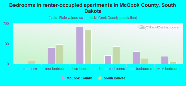 Bedrooms in renter-occupied apartments in McCook County, South Dakota