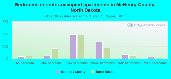 Bedrooms in renter-occupied apartments in McHenry County, North Dakota