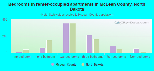 Bedrooms in renter-occupied apartments in McLean County, North Dakota