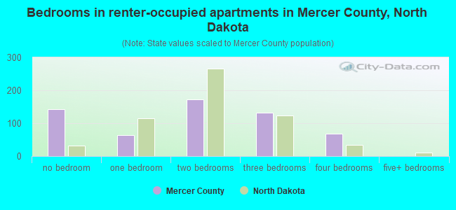 Bedrooms in renter-occupied apartments in Mercer County, North Dakota
