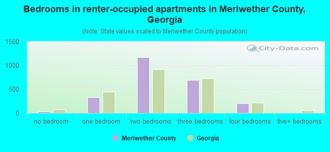 Bedrooms in renter-occupied apartments in Meriwether County, Georgia