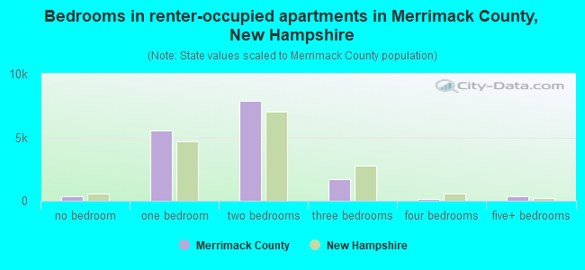 Bedrooms in renter-occupied apartments in Merrimack County, New Hampshire