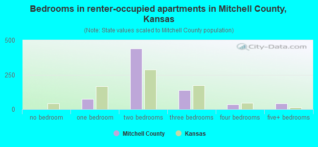Bedrooms in renter-occupied apartments in Mitchell County, Kansas