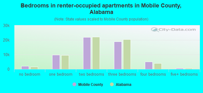Bedrooms in renter-occupied apartments in Mobile County, Alabama
