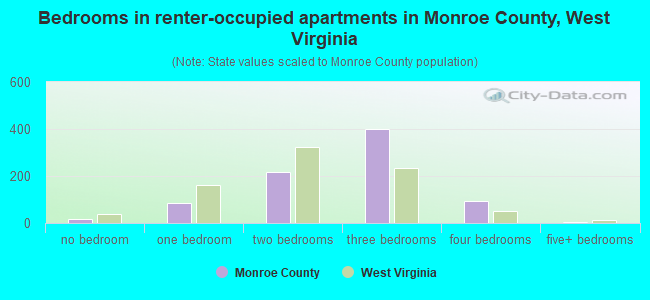Bedrooms in renter-occupied apartments in Monroe County, West Virginia