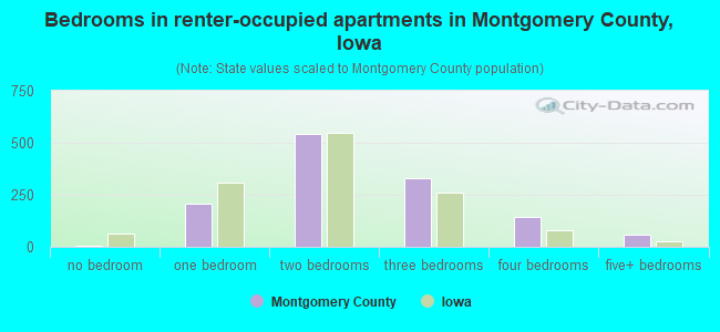 Bedrooms in renter-occupied apartments in Montgomery County, Iowa