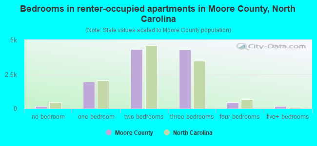 Bedrooms in renter-occupied apartments in Moore County, North Carolina