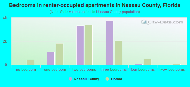 Bedrooms in renter-occupied apartments in Nassau County, Florida