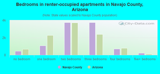 Bedrooms in renter-occupied apartments in Navajo County, Arizona
