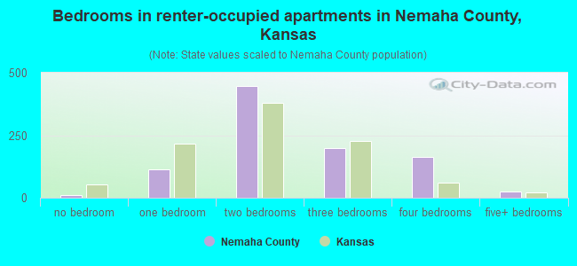 Bedrooms in renter-occupied apartments in Nemaha County, Kansas