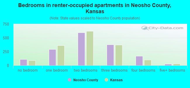 Bedrooms in renter-occupied apartments in Neosho County, Kansas