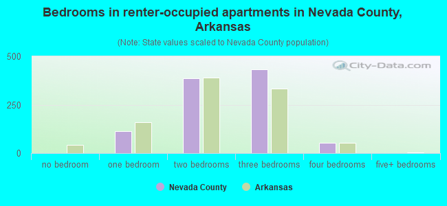 Bedrooms in renter-occupied apartments in Nevada County, Arkansas