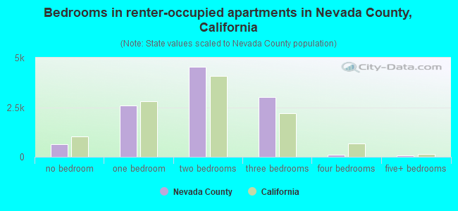 Bedrooms in renter-occupied apartments in Nevada County, California
