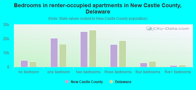 Bedrooms in renter-occupied apartments in New Castle County, Delaware