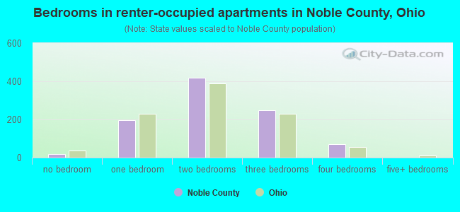 Bedrooms in renter-occupied apartments in Noble County, Ohio