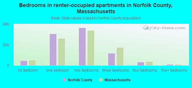 Bedrooms in renter-occupied apartments in Norfolk County, Massachusetts