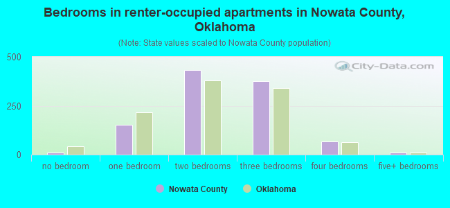 Bedrooms in renter-occupied apartments in Nowata County, Oklahoma