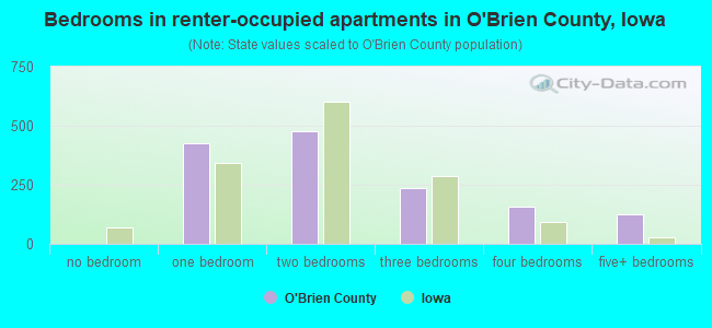 Bedrooms in renter-occupied apartments in O'Brien County, Iowa