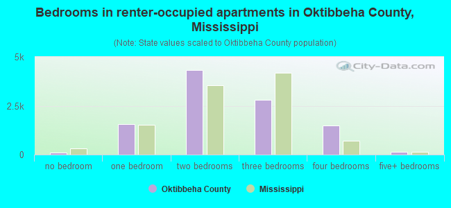 Bedrooms in renter-occupied apartments in Oktibbeha County, Mississippi