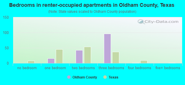Bedrooms in renter-occupied apartments in Oldham County, Texas