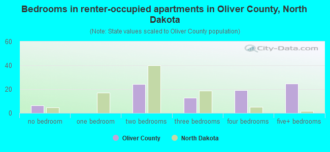 Bedrooms in renter-occupied apartments in Oliver County, North Dakota