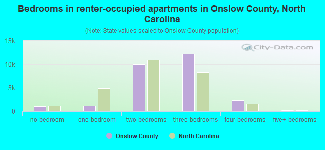 Bedrooms in renter-occupied apartments in Onslow County, North Carolina