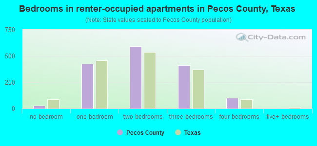 Bedrooms in renter-occupied apartments in Pecos County, Texas