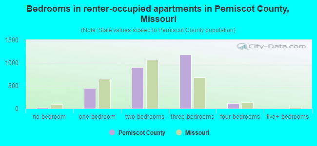 Bedrooms in renter-occupied apartments in Pemiscot County, Missouri