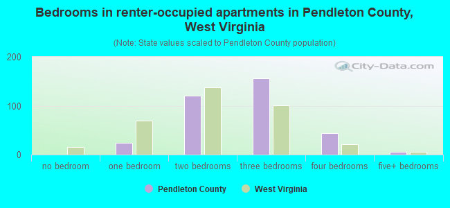 Bedrooms in renter-occupied apartments in Pendleton County, West Virginia